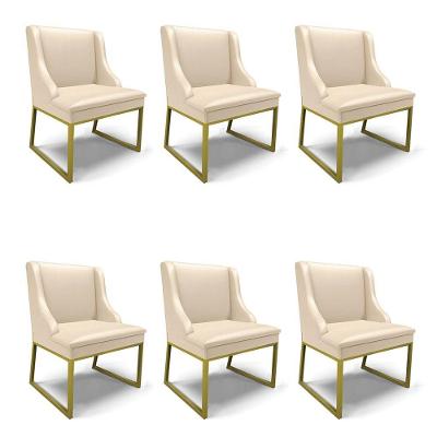 Cadeira Sala De Jantar Industrial Dourado Kit 6 Liz Sintético D03 - D'rossi Bege