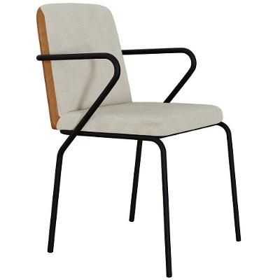 Cadeira Estofada Para Sala De Jantar Com Braço Loft Preto C01 Bouclê Vanilla Courino Caramelo - Lyam Decor