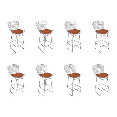 Kit 8 Banquetas Bistrô Bertoia Cromada D80 Com Assento Sintético Cobre