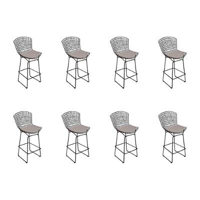 Kit 8 Banquetas Bistrô Bertoia Preta D60 Com Assento Bege