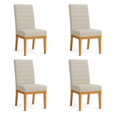 Kit 4 Cadeiras De Jantar Solana Suede Base De Madeira - Pallazio Cor Cappuccino
