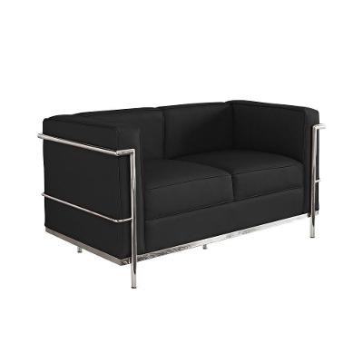 Sofa Le Corbusier De 2 Lugares Cromado Em Sintético Preto