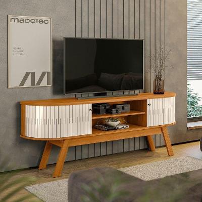 Rack Bancada Valência Portas Mdf Flexíveis Pés De Madeira Cinamomo E Off White - Pallazio