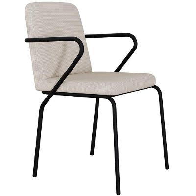 Cadeira Estofada Para Sala De Jantar Com Braço Loft Preto C01 Linho Areia - Lyam Decor