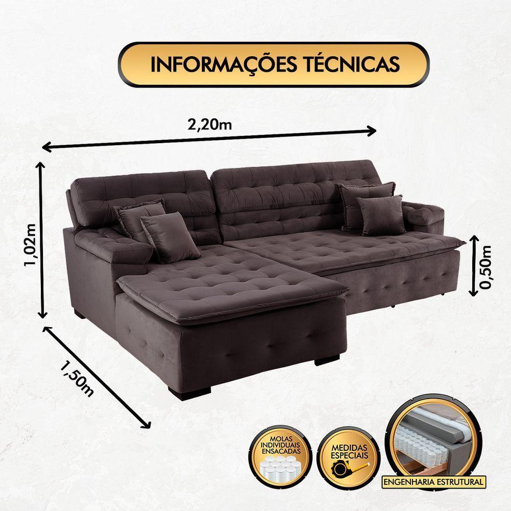 Sofá Orlando 2.20x1.50m Com Chaise, Retrátil E Reclinável - Marrom - 4