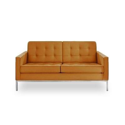 Sofá Florence Knoll 2 Lugares Inox Em Couro Natural Caramelo
