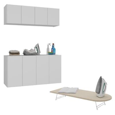 Kit Armário De Lavanderia Aéreo Com Balcão E Tábua De Passar 4 Portas Multimóveis Mx5065 Branco/bege