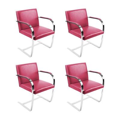 Kit 4 Cadeiras Brno Escritório Couro Sintético Rosa Barra Chata Cromada