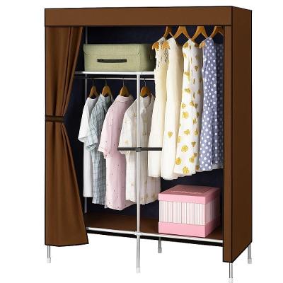 Guarda Roupa Portátil Dobrável com Cabideiro Prateleiras e Sapateira Estrutura Metal Marrom
