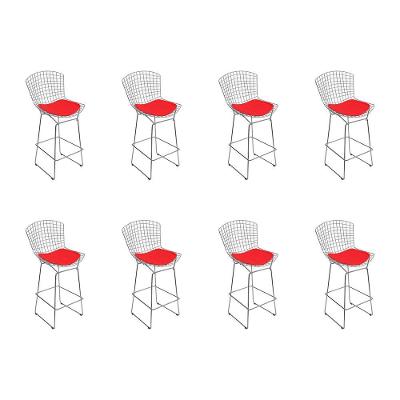 Kit 8 Banquetas Bistrô Bertoia Cromada D80 Com Assento Sintético Vermelho