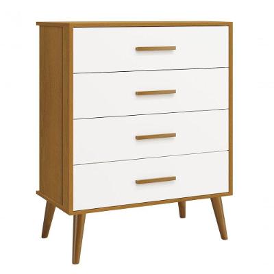 Cômoda Gaveteira Retrô Isis 4 Gavetas MDF Puxadores MDF Branco Savana