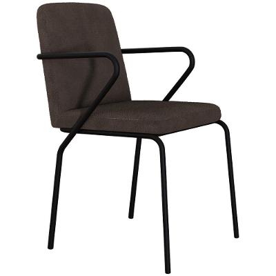 Cadeira Estofada Para Sala De Jantar Com Braço Loft Preto C01 Bouclê Marrom - Lyam Decor