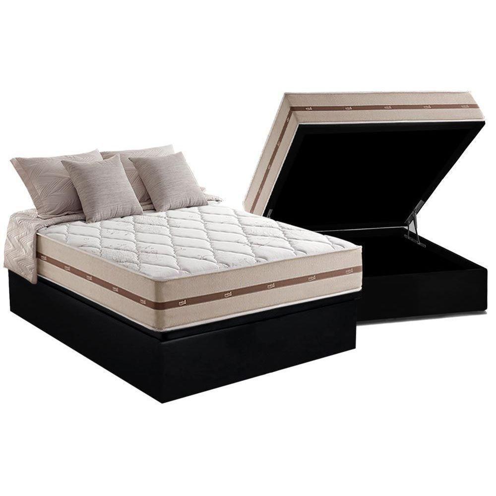 Cama Box Baú Casal: Colchão Molas MasterPocket Ensacadas Anjos   Classic + Base CRC Suede Black(138x188) - 1