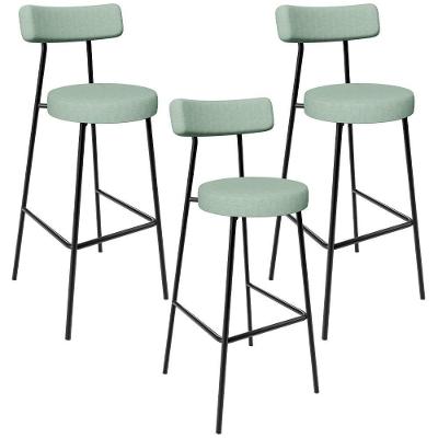 Kit 03 Banquetas Alta Bar Cozinha Sala De Jantar Aço Milão L02 Linho Verde Menta - Lyam Decor