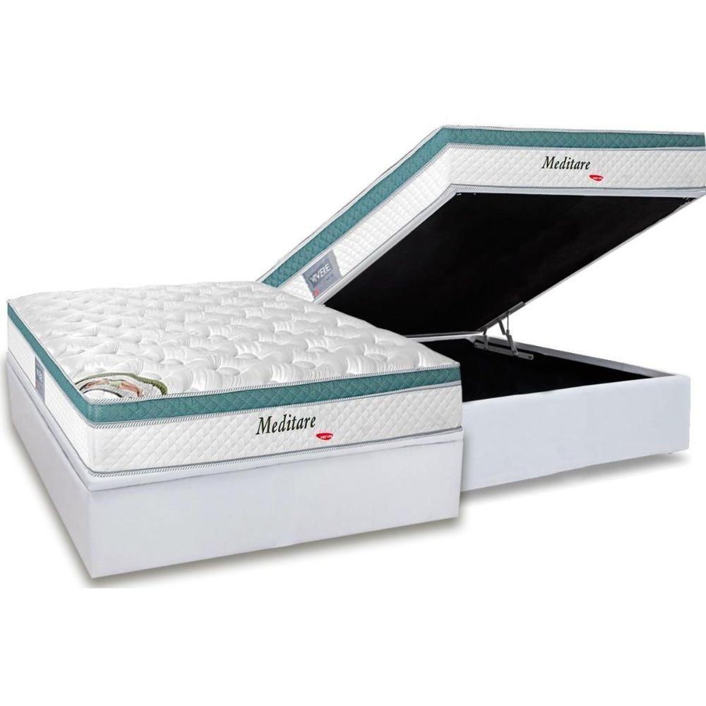 Cama Box Baú Casal: Colchão Molas Ensacadas Herval Masterpocket Meditare + Base White(138X188) - 1