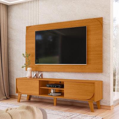 Kit Rack Bancada E Painel Duna 2 Portas Deslizantes Cinamomo Pés De Madeira - Pallazio