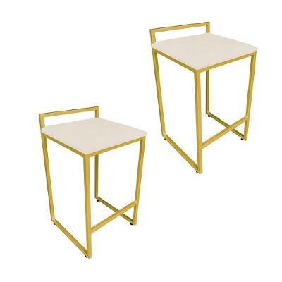 Conjunto 02 Banquetas Alta Lavinia Suede Bege Base Dourado Drossi