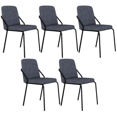 Kit 05 Cadeiras Estofada Para Sala De Jantar Loft Preto C01 Bouclê Nuvem - Lyam Decor