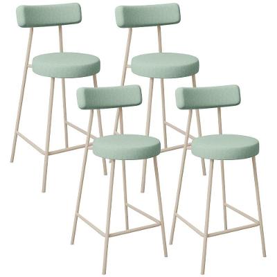 Kit 04 Banquetas Baixa Bar Cozinha Sala De Jantar Aço Milão Arena L02 Linho Verde Menta - Lyam Decor