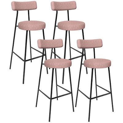 Kit 04 Banquetas Alta Bar Cozinha Sala De Jantar Aço Milão L02 Linho Rosa - Lyam Decor