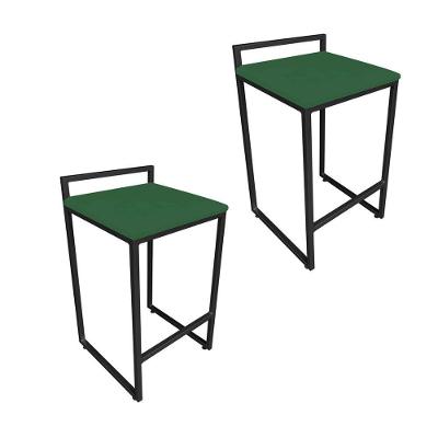 Conjunto 02 Banquetas Alta Lavinia Suede Verde Base Preto Drossi