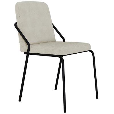 Cadeira Estofada Para Sala De Jantar Loft Preto C01 Bouclê Vanilla - Lyam Decor