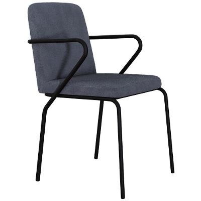 Cadeira Estofada Para Sala De Jantar Com Braço Loft Preto C01 Bouclê Nuvem - Lyam Decor