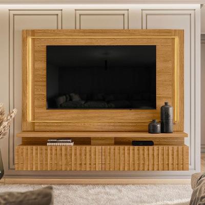 Painel Rack Bancada Gaia Com 2 Gavetas E Iluminação Em Led - Pallazio Cor Cumaru