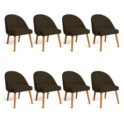 Kit 08 Cadeiras Poltrona De Jantar Luna Suede Marrom Pés Palito Castanho - Pallazio