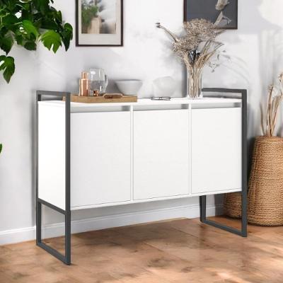 Aparador Buffet Industrial 3 Portas Sala De Estar Branco