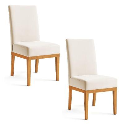 Kit 2 Cadeiras De Jantar Brisa Suede Bege Base De Madeira - Pallazio