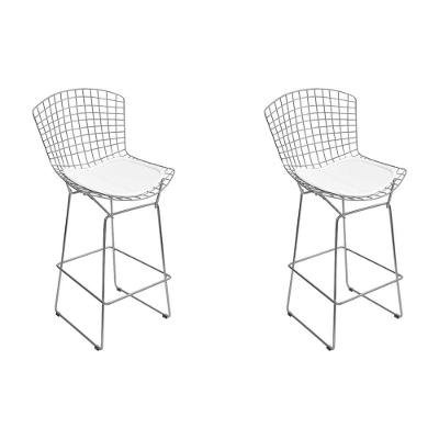 Kit 2 Banquetas Bertoia Cromada D60 Com Assento Sintético Branco