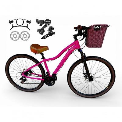 Bicicleta Aro 29 Feminina Absolute Hera Retrô Vintage Shimano 21v Hidráulica Confortável Cesta Rosa Tamano 17