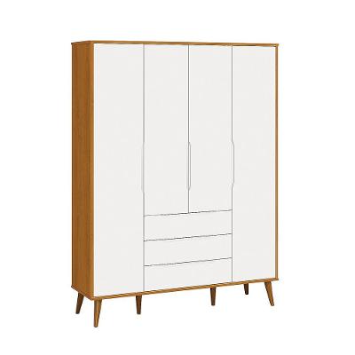 Roupeiro Elfe Retro 4 Portas 3 Retro Gavetas Branco Fosco - Moveisaqui
