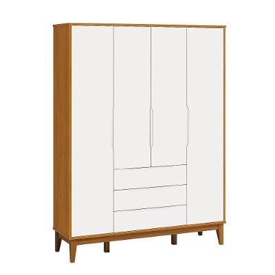 Roupeiro Elfe Classic 4 Portas 3 Classic Gavetas Branco Fosco Com Savana - Moveisaqui