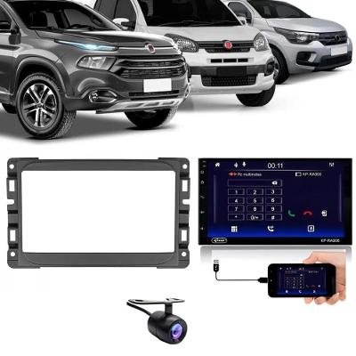 Central Multimídia Automotiva Android Auto Fiat Mobi Moldura + Câm Preto Fosco 7 Touch Screen