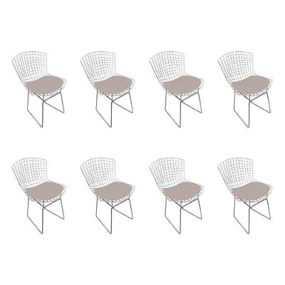 Kit 8 Cadeiras Bertoia Cromada Com Assento Sintético Bege