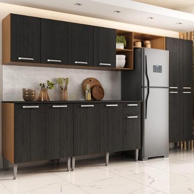 Armário Cozinha Modulada Completa 298cm Pequim Top Multimóveis Mp3769 Madeirado-preto