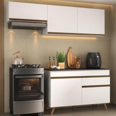 Armário Cozinha Modulada Compacta Com Balcão 3 Peças Veneza Multimóveis Mp3765 Branco/dourado