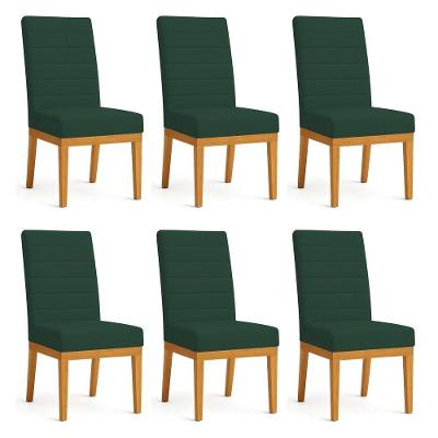 Kit 6 Cadeiras De Jantar Solana Suede Verde Base De Madeira - Pallazio