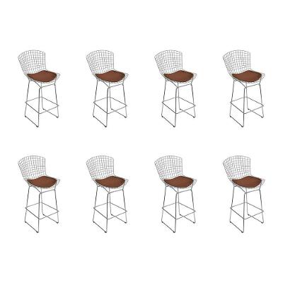 Kit 8 Banquetas Bistrô Bertoia Cromada D70 Com Assento Sintético Marrom