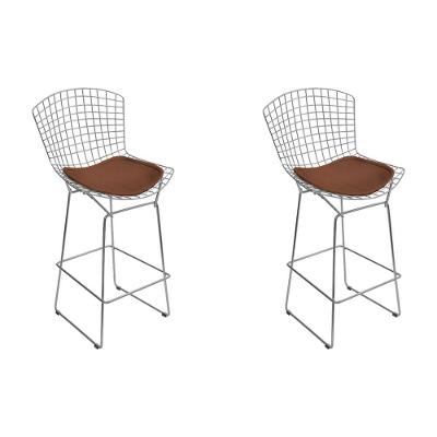 Kit 2 Banquetas Bistrô Bertoia Cromada D70 Com Assento Sintético Marrom