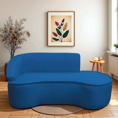 Divã Recamier Curvo Sala De Estar Recepção Marrocos 200cm Lado Direito Linho Azul Royal