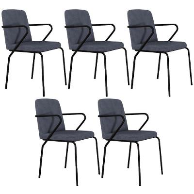 Kit 05 Cadeiras Estofada Para Sala De Jantar Com Braço Loft Preto C01 Bouclê Nuvem - Lyam Decor