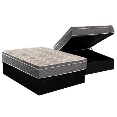 Cama Box Baú Casal Kit Colchão Ortopédico D45 Euro Pillow Suede Black 138x188 Paropas