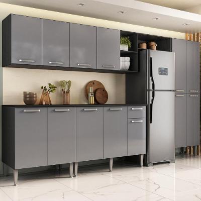 Armário Cozinha Modulada Completa 298cm Pequim Top Multimóveis Mp3769 Preto-lacca Fumê