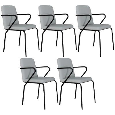 Kit 05 Cadeiras Estofada Para Sala De Jantar Com Braço Loft Preto C01 Courino Saturno Off White - Lyam Decor