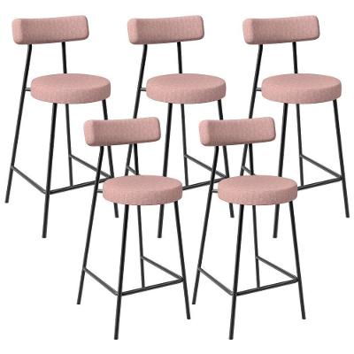Kit 05 Banquetas Baixa Bar Cozinha Sala De Jantar Aço Milão L02 Linho Rosa - Lyam Decor