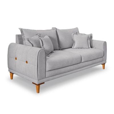 Sofá Living 2 Lugares 1,60m Livia Bouclê Cinza Pés De Madeira - Pallazio