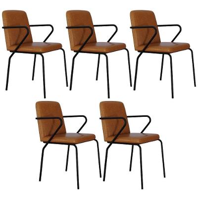 Kit 05 Cadeiras Estofada Para Sala De Jantar Com Braço Loft Preto C01 Courino Caramelo - Lyam Decor
